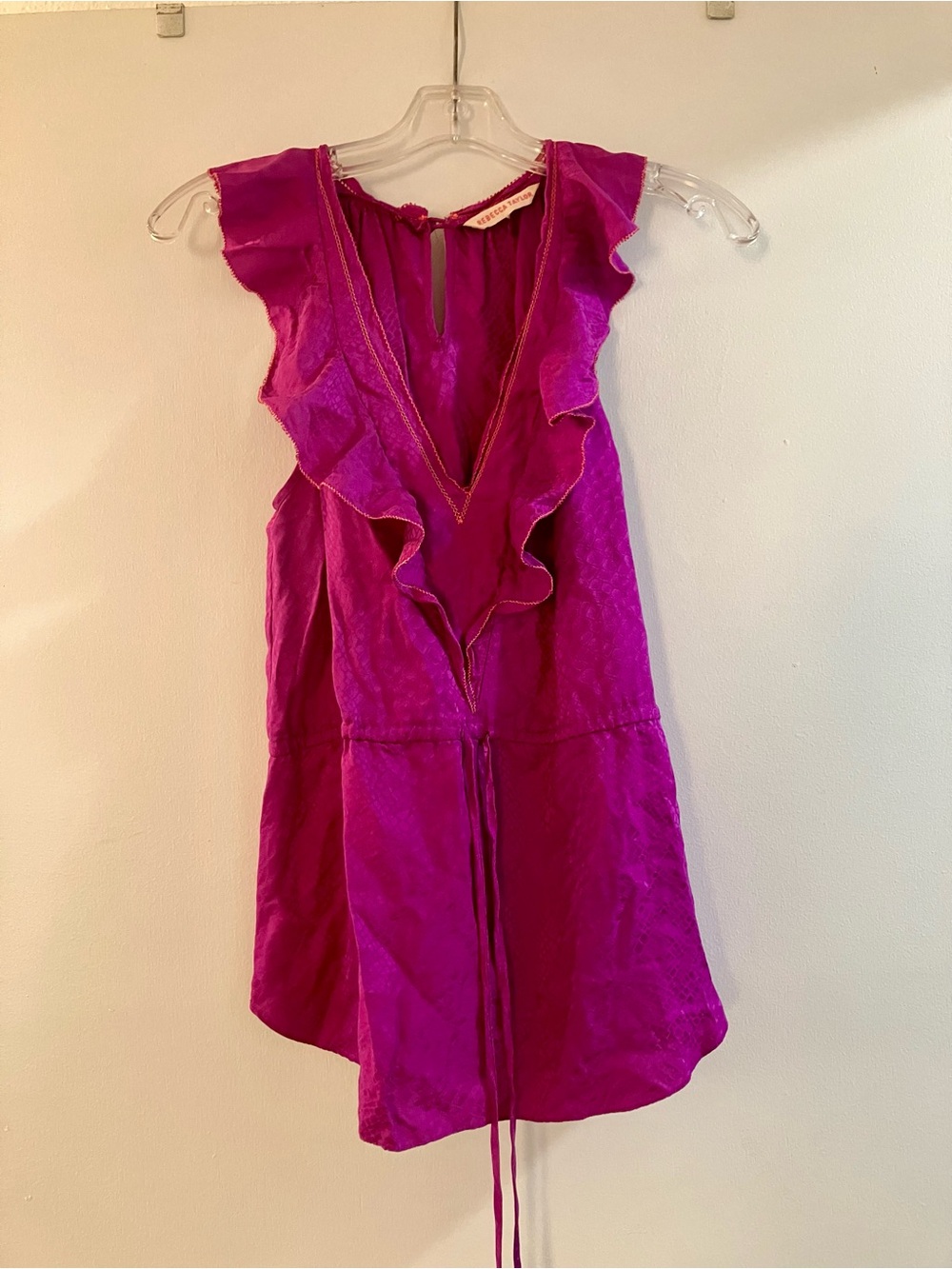 Rebecca Taylor Pure Silk Purple Ruffled Top